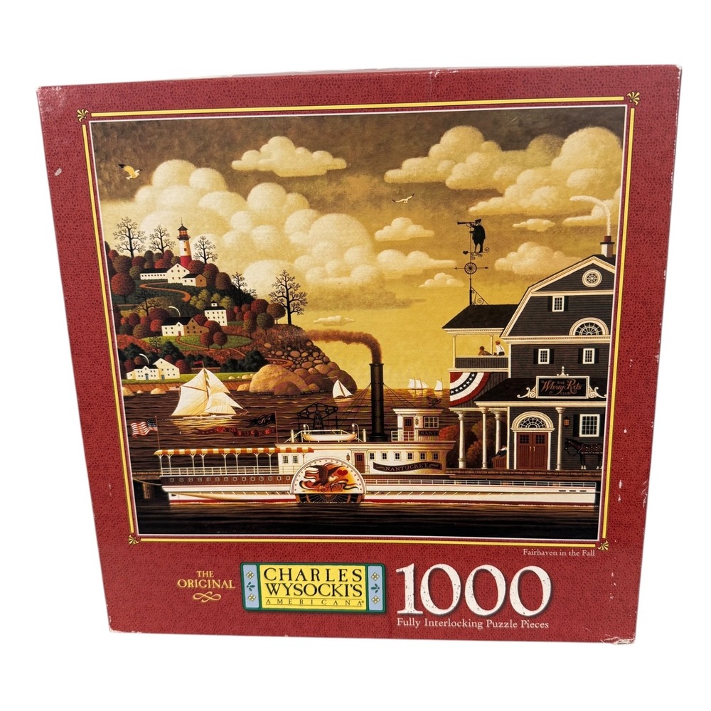 VTG Charles Wysocki Americana Fairhaven in the Fall 1000 Piece Jigsaw Puzzle MB